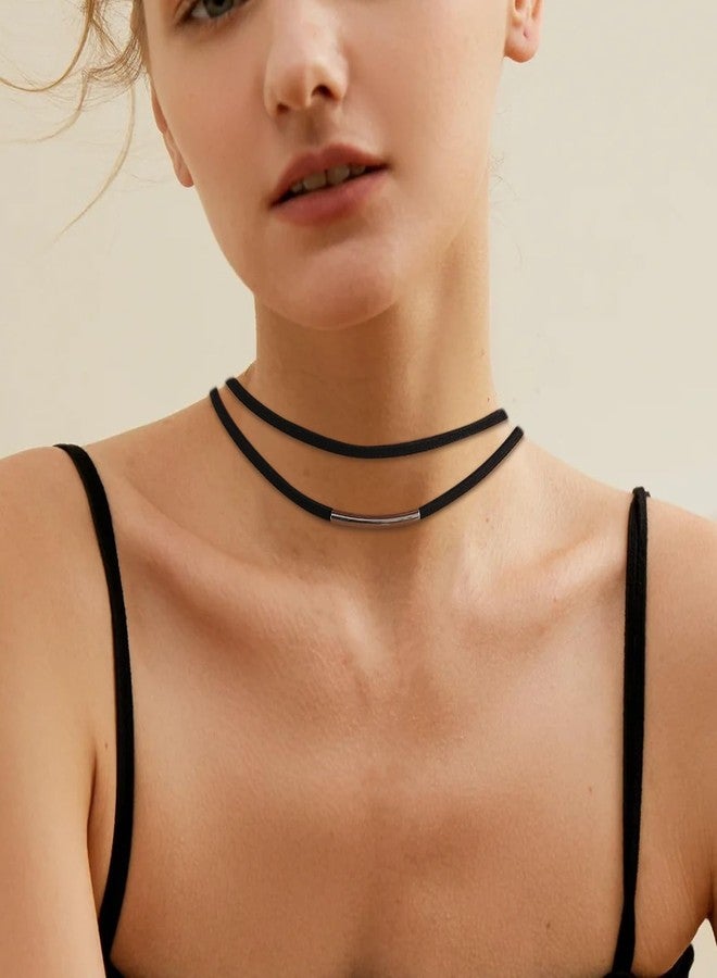 AEDOVE 4 Pcs Choker Necklace for Women, Black Leather Choker Necklaces Gothic Collar Boho Necklaces Adjustable Brown Suede Layered Leather Necklace for Birthdays Christmas - Image 2
